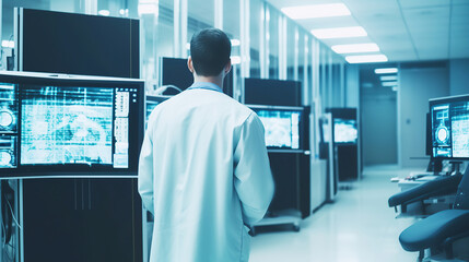 Fototapeta premium Doctor in modern clinic, generative ai