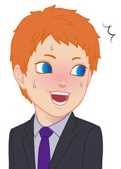 驚き振り向く赤面したちびキャラ　男性　タイプB