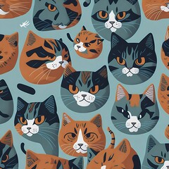 Seamless, patterns of cats, generated by AI