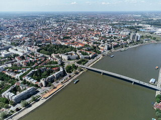 Fototapeta na wymiar Drone areal shot of the Novi Sad city, Serbia.