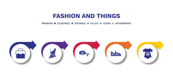 set of fashion and things filled icons. fashion and things filled icons with infographic template.flat icons such as office briefcase, caveman, pirate scarf, gym shoes, vector.