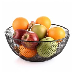  Decorative metal wire fruit basket isolated on a white backgroundi, generative a