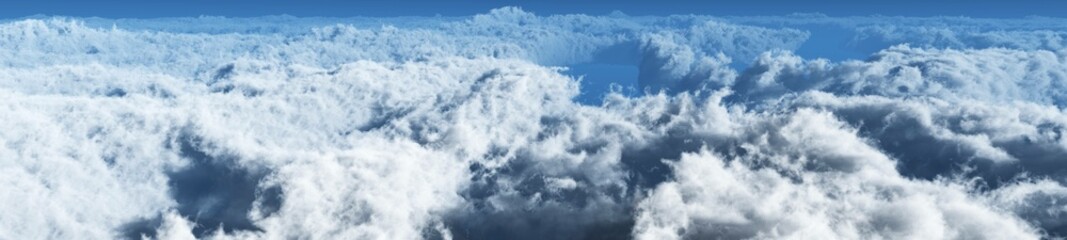 Fototapeta premium Terrible clouds from the height of the flight, panorama of thunderclouds top view, 3d rendering