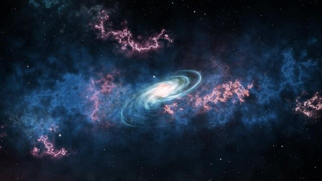 VFX Animation of Beautiful Universe In Outerspace. Stunning Visualisation of Cosmos, Stars, Planets, and Asteroids. Footage From Space or Intergalactic Spaceship. Science Fiction Concept.