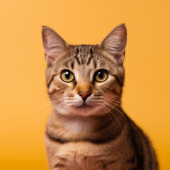 Studio shot of a cat sitting on a single color background