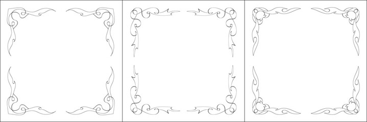 Set of three vector frames. Elegant black and white monochrome ornamental border for greeting cards, banners, invitations. Vector frame for all sizes and formats. Isolated vector illustration.	