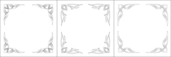 Set of three vector frames. Elegant black and white monochrome ornamental border for greeting cards, banners, invitations. Vector frame for all sizes and formats. Isolated vector illustration.	