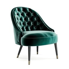  Luxurious velvet accent chair with a modern design isolated on a white background, generative ai