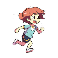 Cute little girl run and happy cartoon flat character vector illustration