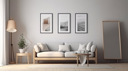 Fototapeta na wymiar modern minimalist living room style. interior in light colours. generative AI