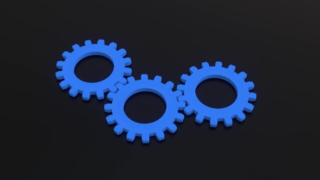 drei drehende Zahnr&auml;der, Drehung, hellblau, blau, schwarz, Teamarbeit, Mechanismus, Fortschritt, Entwicklung, 3D, Arbeit, Motorik, Motivation, Karriere
