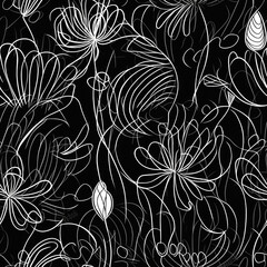 black and white floral pattern, Generative AI