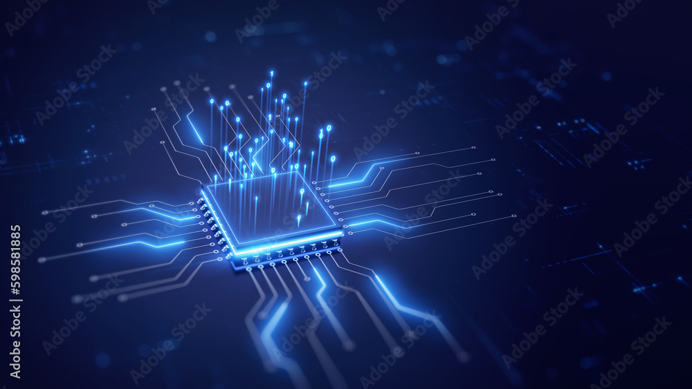Poster central computer processor cpu, quantum computer, data processing concept