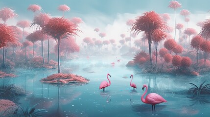 Flamingo whimsical design. Tropical background. Funny flamingo illustration.