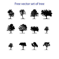 Set of Free vector set of tree  silhouette