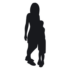 Mom and child black silhouette