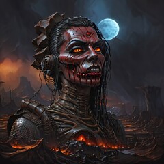 Zombie Lady Stuck In The Hellish Vulcano - Generative A.I. Art