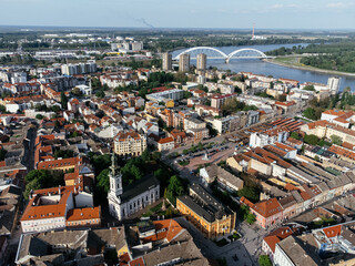 Obraz premium Drone areal shot of the Novi Sad city, Serbia.