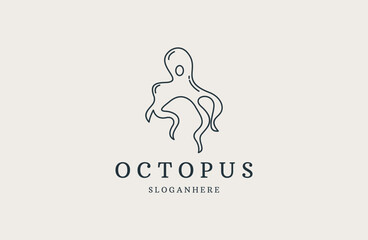 Abstract Elegant Octopus Logo design vector template Linear style. Fashion, Jewelry, Seafood restaurant Logotype