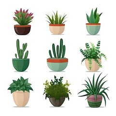  Set of decorative planters for indoor plants isolated on a white background, generative ai