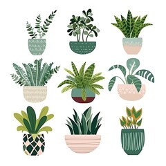 Fototapeta na wymiar Set of decorative planters for indoor plants isolated on a white background, generative ai