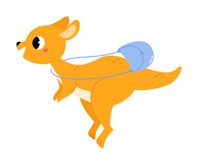 Cute Baby Kangaroo or Joey Character as Marsupial Mammal with Bag Leaping on Hind Legs Vector Illustration