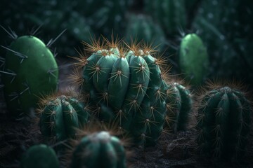 3D rendered cactus with green hue and prickly thorns. Generative AI