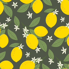 Seamless pattern ws yallow lemon blossoming branch Generative AI
