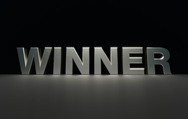 Winner text word on dark background wide banner