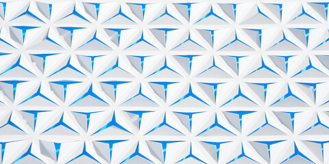 Abstract geometric background. Triangles cut out in paper. White and blue color.
