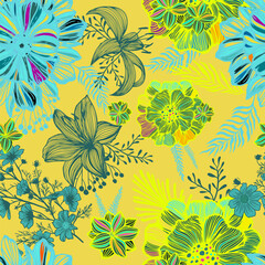 Fototapeta na wymiar Light background with graphic flowers. Vector illustration