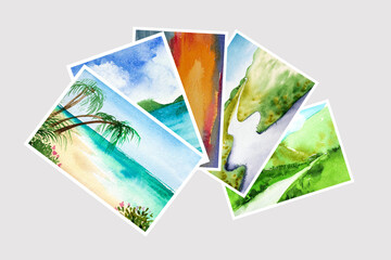 Watercolor photography of landscapes.Trendy minimalistic watercolor illustrations. Original painting of nature