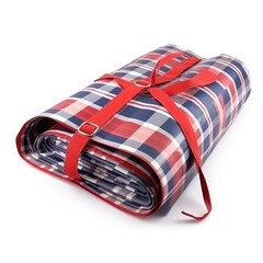  Waterproof picnic blanket with a carrying handle isolated on a white background, generative ai
