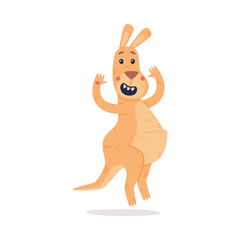 Funny Kangaroo Marsupial Animal Leaping and Smiling Vector Illustration