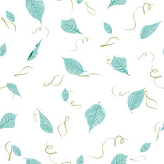 Beautiful classic seamless floral background with gentle green leaves isolated on white. Vector illustration.