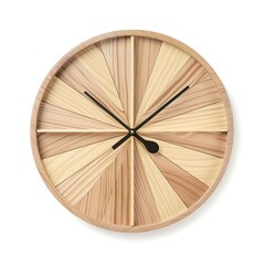  Wooden wall clock with a modern design isolated on a white background, generative ai