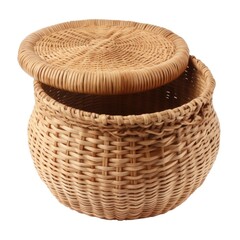  Woven storage basket with a removable lid isolated on a white background, generative ai