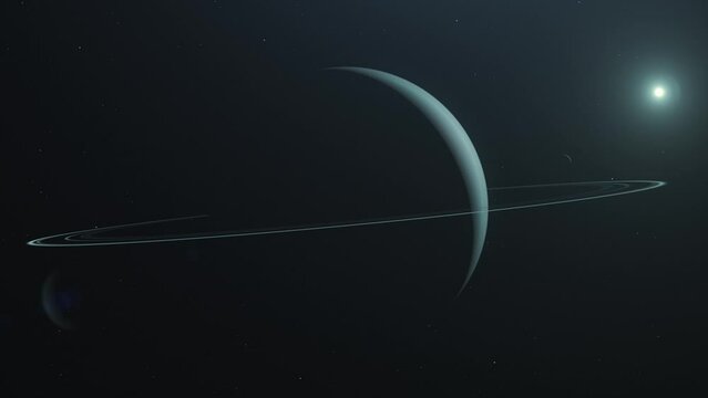 Orbiting around Uranus, Seventh Planet of the Solar System in Outer-space