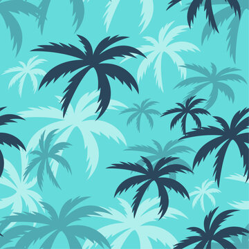 Fototapeta Palm Tree Pattern Vector Art. Seamless pattern with tropical leaves. Vice City inspired textile design for hawaiian shirt. 80s retro graphic.
