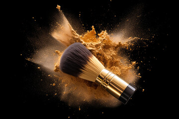 Fototapeta powerful explosion of golden dust, large soft makeup brush obraz