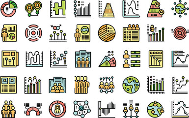 Demographer icons set outline vector. Age human. Gender data thin line color on white