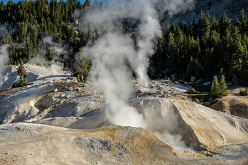 Late Morning Wisps Of Steam Rise From The Sulfur Hills In Bumpass Hell