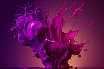 Naklejka na ściany i meble Magenta liquid splash on violet background, Generative Ai