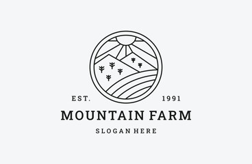 Mountain farm logo vector icon illustration hipster vintage retro .