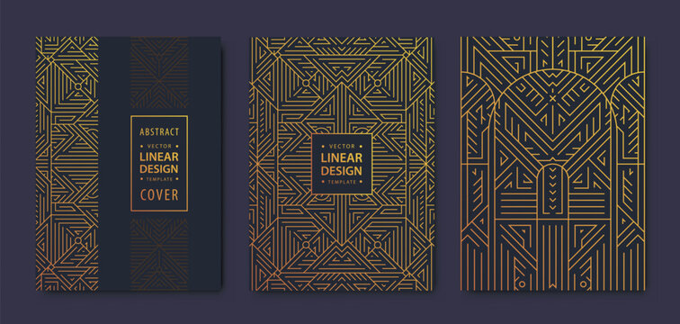 Set of vector Art deco, gatsby golden covers. Creative design templates. Trendy graphic poster, brochure, design, packaging and branding. Geometric shapes, ornaments, elements