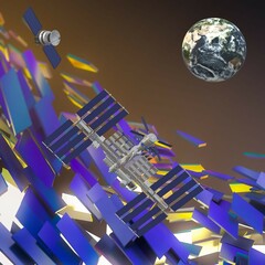 Planet earth of universe. Intergalactic station. Space background