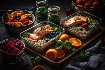 Lifestyle photograph featuring healthy eating habits such as meal prepping. Generative Ai.