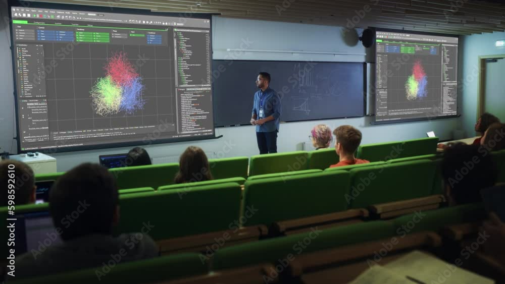 Leinwandbilder young university professor explaining the importance of artificial intelligence to a group of divers