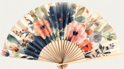 A paper fan with a beautiful watercolor floral print, adding a touch of elegance to any event. Generative AI