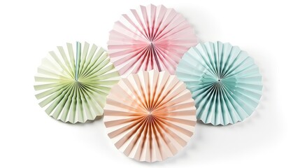 A set of paper fans in pastel colors, perfect for a spring-themed party. Generative AI